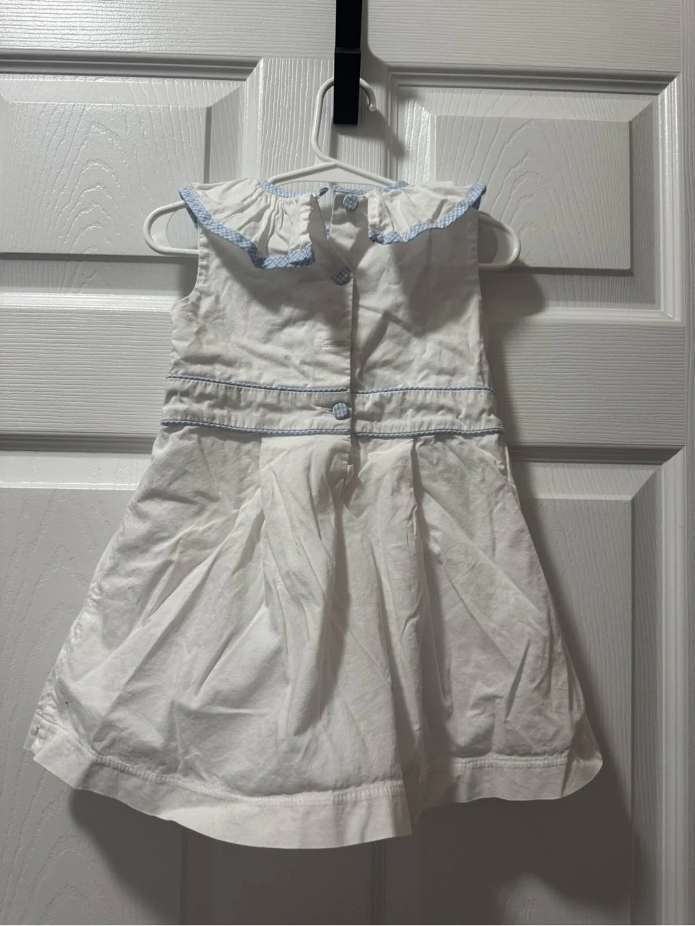 White & Light Blue Ruffle Collar Kids Dress